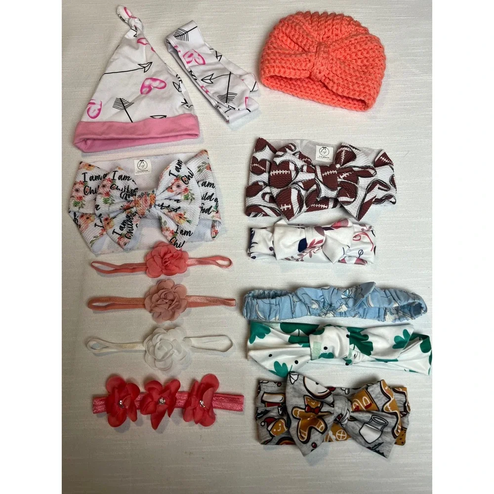 Lush Baby Boutique Headband Lot 11pc Baby Girl Bows Floral Football 3-6 Months